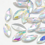 Pointed Back Glass Rhinestone Cabochons, Back Plated, Faceted, Horse Eye, Crystal AB, 12x6x3.5mm(RGLA-T083-6x12mm-05)