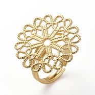 Brass Filigree Ring Settings, Long-Lasting Plated, Flower, Golden, 17mm, Tray: 23mm(KK-G379-02G)