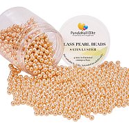 Pearlized Eco-Friendly Dyed Glass Pearl Round Bead, Orange, 4~4.5mm, Hole: 0.7~1.1mm, about 1000pcs/box(HY-PH0002-24-B)