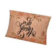 Paper Pillow Boxes, Gift Candy Packing Box, Flower Pattern & Word Thank You, BurlyWood, Box: 12.5x7.6x1.9cm, Unfold: 14.5x7.9x0.1cm(CON-L020-10B)