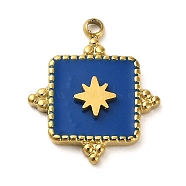 Titanium Steel Pendant, with Enamel, Golden, Square with Star Charm, 17x14x2.5mm, Hole: 1.5mm(STAS-K266-01B-G)