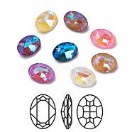 Glass Rhinestone Cabochons, Mocha Fluorescent Style, Pointed Back, Faceted, Oval, Mixed Color, 14x10x5.5mm(RGLA-I002-A03)