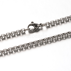 304 Stainless Steel Box Chain Necklaces, Stainless Steel Color, 31.89 inch(81cm)(NJEW-H421-2)