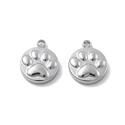 304 Stainless Steel Charms, Flat Round with Paw Print Charm, Anti-Tarnish, Stainless Steel Color, 10x8x2mm, Hole: 1.2mm(STAS-Z121-18P)