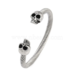 304 Stainless Steel Cuff Bangles for Women, Skull, Stainless Steel Color, Inner Diameter: 2-1/2 inch(6.2cm)(STAS-M023-12P)