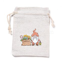 Christmas Cotton Cloth Storage Pouches, Rectangle Drawstring Bags, for Candy Gift Bags, Santa Claus Pattern, 13.8x10x0.1cm(ABAG-M004-02N)