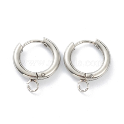 201 Stainless Steel Huggie Hoop Earring Findings, with Horizontal Loop and 316 Surgical Stainless Steel Pin, Stainless Steel Color, 18x15x2.5mm, Hole: 2.5mm, Pin: 1mm(STAS-P283-01B-P)