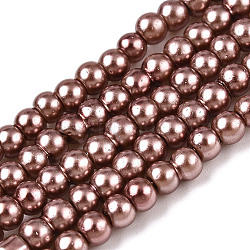 Baking Painted Glass Pearl Bead Strands, Pearlized, Round, Sienna, 3~4mm, Hole: 0.5mm, about 195pcs/strand, 23.6 inch(HY-Q003-3mm-92)