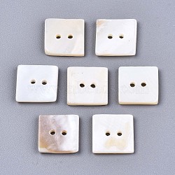 2-Hole Freshwater Shell Buttons, Square, Seashell Color, 12x12x2mm, Hole: 1.4mm(SHEL-S276-137B-01)