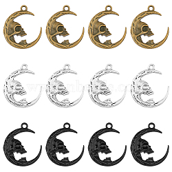 HOBBIESAY 36Pcs 3 Colors Alloy Pendant, Moon with Skull, Mixed Color, 27x23.5x4mm, Hole: 2.3mm, 12pcs/color(FIND-HY0002-19)