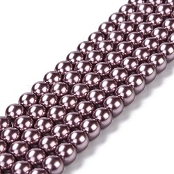 Eco-Friendly Grade A Glass Pearl Beads, Pearlized, Round, Thistle, 8mm, Hole: 1.2~1.5mm, about 52pcs/Strand, 16''(40.64cm)(HY-J002-8mm-HX023)