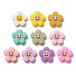 200Pcs 10 Colors Silicone Beads, Flower with Smiling Face, Silicone Teething Beads, Mixed Color, 30x31x8.5mm, Hole: 3mm, 10pcs/color(SIL-R145-02M)