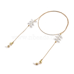 Eyeglasses Chains, Neck Strap for Eyeglasses, with Transparent Glass Beads, 304 Stainless Steel Lobster Claw Clasps, Brass Cable Chains and Rubber Loop Ends, Golden, 27.75 inch(70.5cm)(AJEW-EH00114)