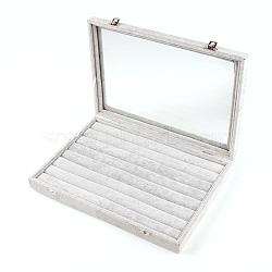 Velvet and Wood Rings Display Boxes, with Glass, Rectangle, Gray, 24x35x4.5cm(ODIS-R003-12)