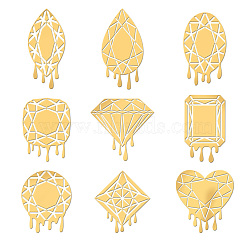 Nickel Decoration Stickers, Metal Resin Filler, Epoxy Resin & UV Resin Craft Filling Material, Golden, Mixed Shapes, Melting Diamond, 40x40mm, 9 style, 1pc/style, 9pcs/set(DIY-WH0450-092)