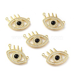 Brass Micro Pave Clear Cubic Zirconia & Obsidian Pendants, Eye, 17x24x3.5mm, Hole: 1.2mm(G-Z004-01)