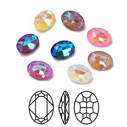 Glass Rhinestone Cabochons, Mocha Fluorescent Style, Pointed Back, Faceted, Oval, Mixed Color, 14x10x5.5mm(RGLA-I002-A03)