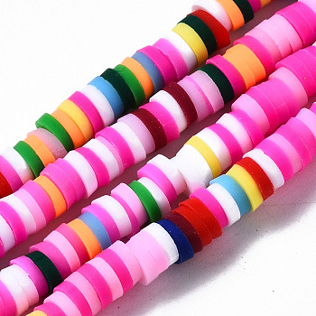 Handmade Polymer Clay Beads Strands, for DIY Jewelry Crafts Supplies, Heishi Beads, Disc/Flat Round, Colorful, 4x0.5~1mm, Hole: 1.4mm, about 350~410pcs/strand, 15.75 inch~16.14 inch(40~41cm)