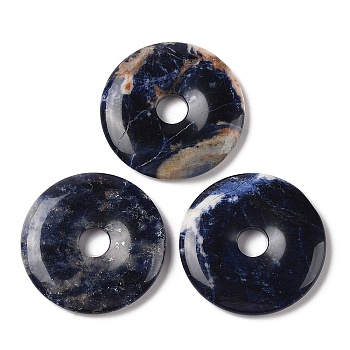 Natural Sodalite Pendants, Donut/Pi Disc Charms, 39~40x6mm, Hole: 6mm
