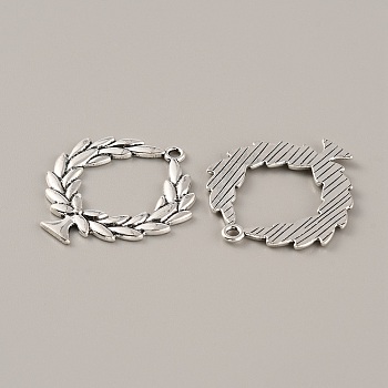 Tibetan Style Alloy Pendants, Leafy Branch Charms, Olive Branch, Antique Silver, 38x33x2mm, Hole: 2mm