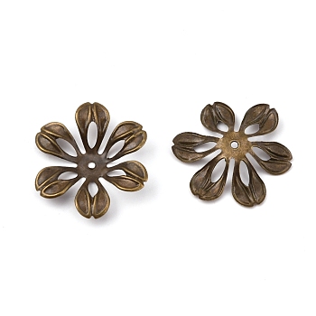 6-Petal Iron Bead Caps, Flower, Antique Bronze, 25.5x23.5x3mm, Hole: 1.5mm