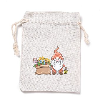 Christmas Cotton Cloth Storage Pouches, Rectangle Drawstring Bags, for Candy Gift Bags, Santa Claus Pattern, 13.8x10x0.1cm
