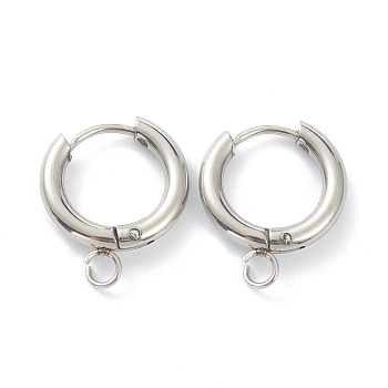 201 Stainless Steel Huggie Hoop Earring Findings, with Horizontal Loop and 316 Surgical Stainless Steel Pin, Stainless Steel Color, 18x15x2.5mm, Hole: 2.5mm, Pin: 1mm
