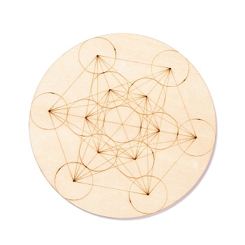 Basswood Carved Round Cup Mats, Chakra Flower Of Life Coaster Heat Resistant Pot Mats, for Home Kitchen, Star Pattern, 100x3mm