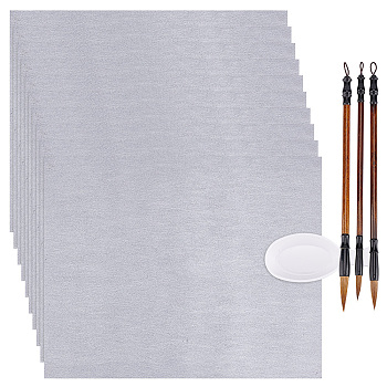 Elite 10Pcs Chinese Calligraphy Brush Water Writing Magic Cloth, with 1Pc Spoon Shape Ink Tray Containers and 3Pcs 3 Styles Brushes Pen, None Pattern, 96~342x44~430x0.2~20mm