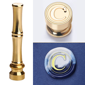 Golden Tone Brass Wax Seal Stamp Head with Bamboo Stick Shaped Handle, for Greeting Card Making, Letter C, 74.5x15mm