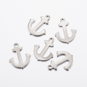 304 Stainless Steel Pendants, Anchor, Stainless Steel Color, 16x13x1mm, Hole: 1.5mm