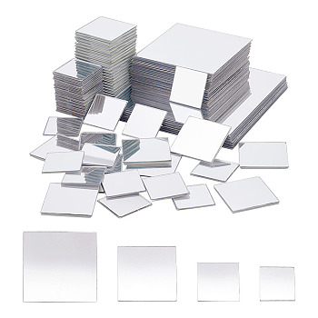 Elite Acrylic Self Adhesive Mirror Wall Stickers, Mirror Tiles, Square, Mixed Color, 20.5~75x20.5~75x0.8~1.5mm, 100pcs/box
