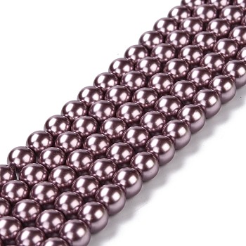 Eco-Friendly Grade A Glass Pearl Beads, Pearlized, Round, Thistle, 8mm, Hole: 1.2~1.5mm, about 52pcs/Strand, 16''(40.64cm)