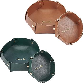 SUPERFINDINGS 4Pcs 4 Style PVC Imitation Leather Storage Trays, Cosmetics Jewelry Organizer, with Iron Snap Buttons, Hexagon, Mixed Color, 175~255x190~285x5.5mm, 1pc/style