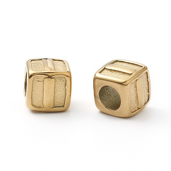 304 Stainless Steel European Beads, Large Hole Beads, Horizontal Hole, Cube with Letter, Golden, Letter.I, 8x8x8mm, Hole: 4mm