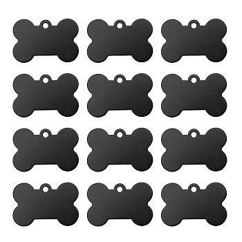 BENECREAT Aluminium Pendants, Pet Tag, Bone Shape, Black, 25x38x1mm, Hole: 3mm, 30pcs/box