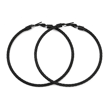 Ion Plating(IP) 304 Stainless Steel Ring Hoop Earrings for Women, Black, 61x4mm