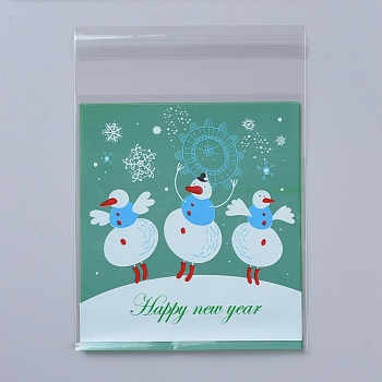 Christmas Cookie Bags, OPP Cellophane Bags, Self Adhesive Candy Bags, for Party Gift Supplies, Teal, 13x10x0.01cm, 95~100pcs/bag