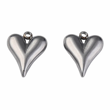 304 Stainless Steel Pendants, with 201 Stainless Steel Loops, Heart, Stainless Steel Color, 16x12x3.5mm, Hole: 1.6mm