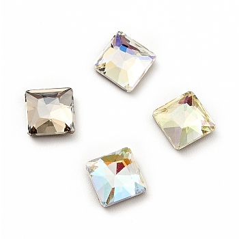 K9 Glass Rhinestone Cabochons, Flat Back & Back Plated, Faceted, Square, Mixed Color, 7x7x3mm