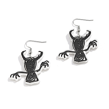 Halloween Cartoon Acrylic Ghost Dangle Earrings for Women, Daily Wear Jewelry, Platinum, Black, 50x42mm