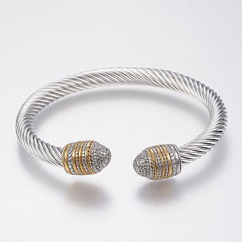304 Stainless Steel Cuff Bangles Torque Bangles, Golden & Stainless Steel Color, 47x56mm(1-3/4 inchx2-1/4 inch)