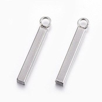 201 Stainless Steel Pendants, Bar, Stainless Steel Color, 17.5x2x2mm, Hole: 1.6mm
