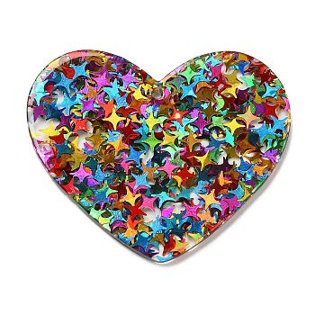 Acrylic with Paillettes Pendants, Heart, Colorful, 35.5x44x2mm, Hole: 1.8mm