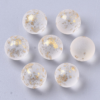 Transparent Spray Painted Frosted Glass Beads, with Golden Foil, No Hole/Undrilled, Round, Creamy White, 8mm