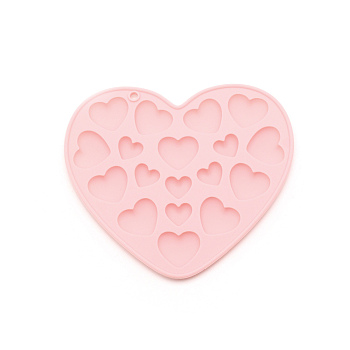 Heart Silicone Molds, Resin Casting Molds, for UV Resin, Epoxy Resin Craft Making, Pink, 155x170x11mm, Hole: 6mm, Inner Diameter: 26x31mm and 17x20mm