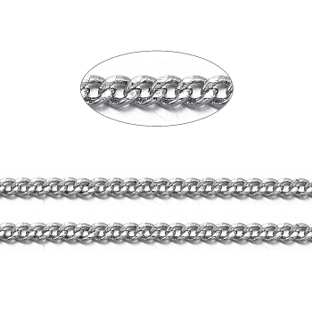 Brass Twisted Chains, Curb Chains, Diamond Cut, Soldered, Faceted, with Spool, Oval, Lead Free & Cadmium Free, Platinum, 1.5x1x0.35mm, about 301.83 Feet(92m)/roll