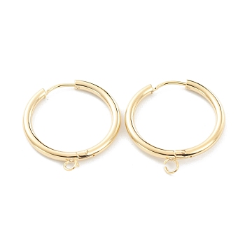 201 Stainless Steel Huggie Hoop Earring Findings, with Horizontal Loop and 316 Surgical Stainless Steel Pin, Real 24K Gold Plated, 29x26x2.5mm, Hole: 2.5mm, Pin: 1mm