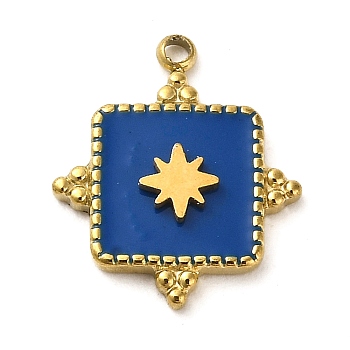 Titanium Steel Pendant, with Enamel, Golden, Square with Star Charm, 17x14x2.5mm, Hole: 1.5mm
