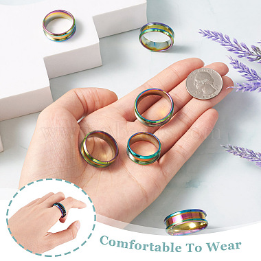 6Pcs 6 Style 201 Stainless Steel Engravable Grooved Finger Rings Set for Women(RJEW-YS0001-02)-6